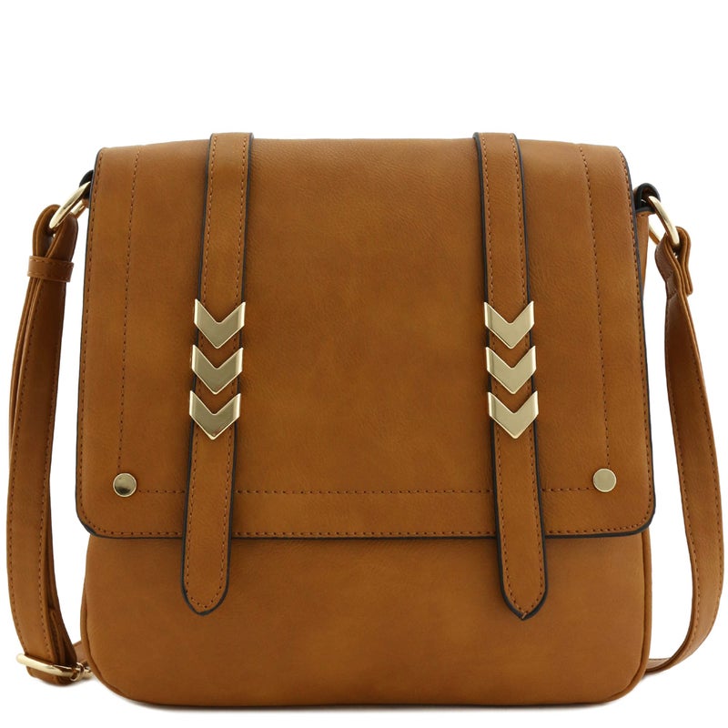 ALYSSA Double Compartment Large Flapover Crossbody Bag (Camel) - Image 1